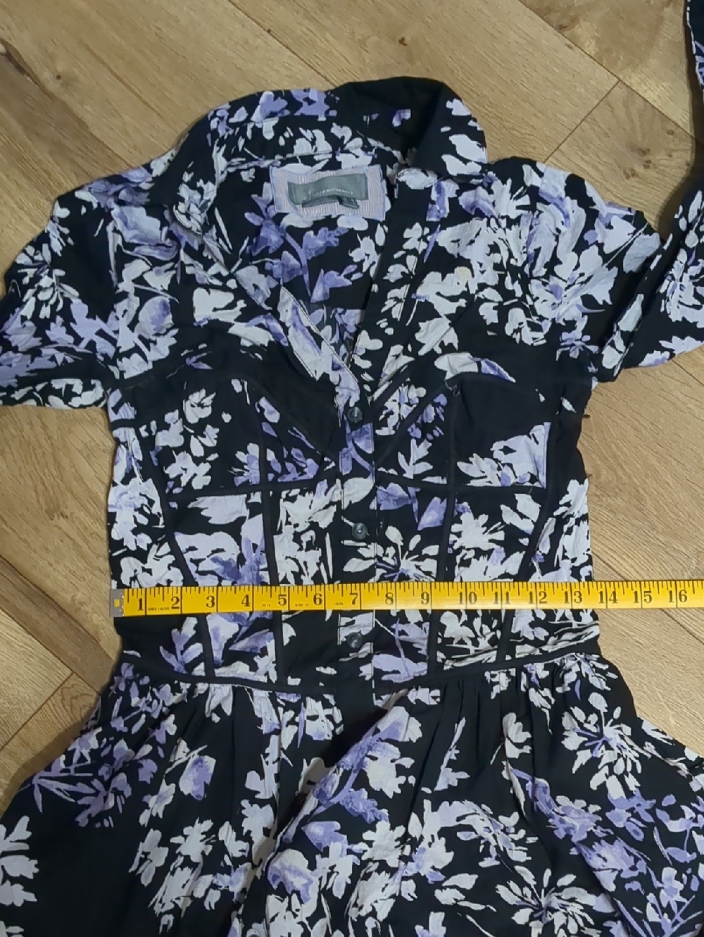 Anthropologie Womens Dress Corset Shirt Mini Long Sleeve Floral Black Size 6 - Picture 9 of 12
